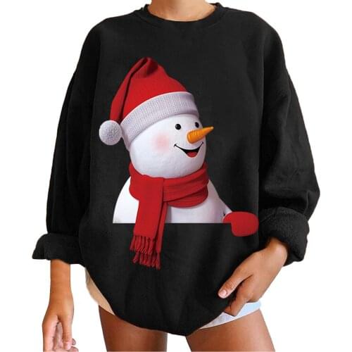 Oversized hoodie women Christmas Printed Long sleeve Sweatshirts Korean Style Winter Warm Tops Kawaii Clothing Streetwear Blouse