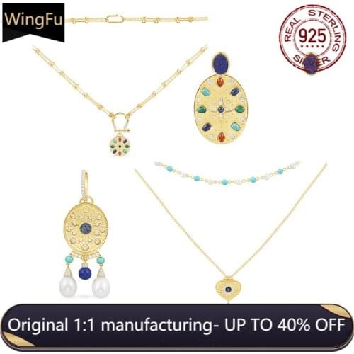 2021.7 month new S925 sterling silver Monaco jewelry set necklace earrings Roman style original blue stone jewelry gift