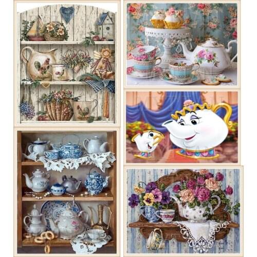 DIY 5D Diamond Painting Teapot cup Full square/round Rhinestone pastes Handcraft Cross Stitch Diamond Embroidery mosaic painting