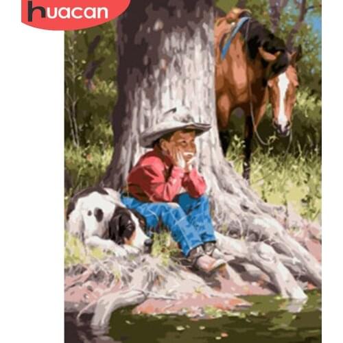 HUACAN 5d Diy Diamond Painting Boy Horse Home Decor Full Square/round Diamond Embroidery Mosaic Portrait Animal Wall Stickers