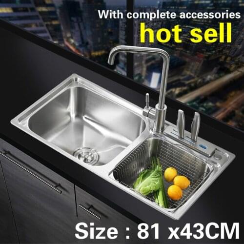Free shipping Food grade 304 stainless steel hot sell kitchen sink ordinary double trough 0.8 mm thick durable 81 x43CM
