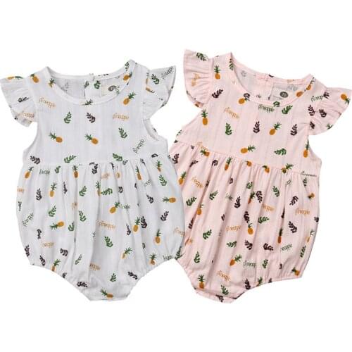 Little Baby Girls Pineapple Bodysuits Sleeveless Summer Cute Baby Girl Bodysuit Flying Sleeve Clothes Outfit