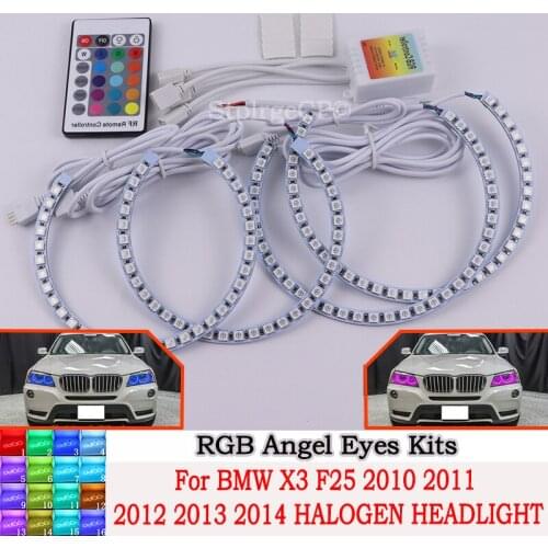 DRL Angel Eyes LED RGB CCFL SMD Headlight 4 Ring Set For BMW X3 F25 2010 2011 2012 2013 2014 HALOGEN HEADLIGHT Car Accessories