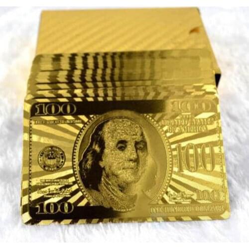 Playing Cards with 24K Gold Leaf Dollar Design Full Deck Poker Game Set Plastic Magic Card Waterproof Cards Playing Cards Gold