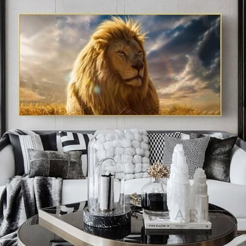 Lion on The Grassland In Scenery Canvas Painting Wall Art Nordic Posters and Prints Wall Pictures for Living Room Decoration