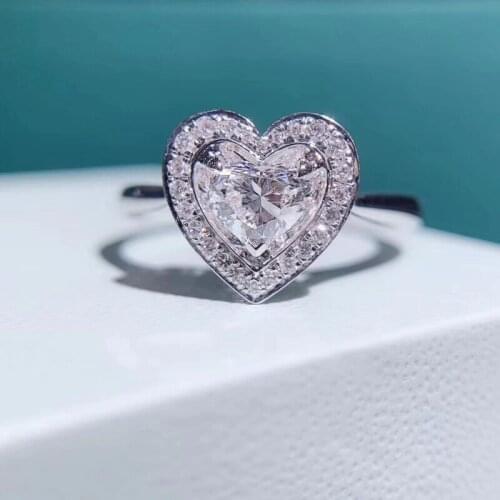 0.5ct 5mm Heart Cut Engagement&Wedding Natural Real Diamond Solitaire Ring Solid Genuine 18K White Gold for Women