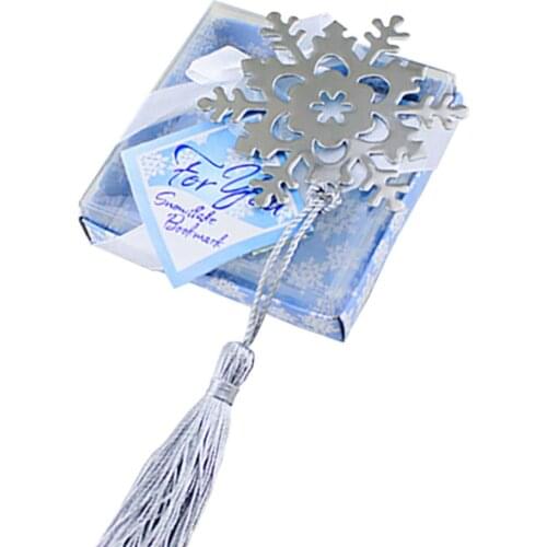 Creative Alloy Snowflake Shape Bookmark with Ribbon Box Gift Wedding Decor