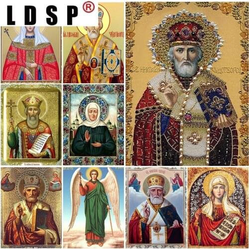 LDSP 5D DIY Diamond Painting Religion Icons Cross Stitch Full Drill Round Diamond Embroidery Mosaic Art Rhinestones Home Decor