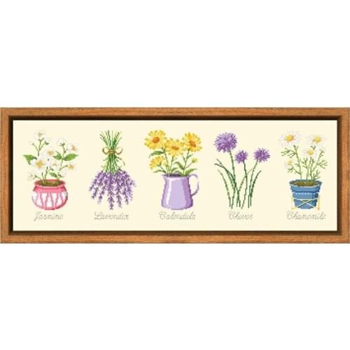 Small potted plants cross stitch kits flower aida fabric 18ct 14ct 11ct light yellow cotton thread embroidery kits DIY craft set