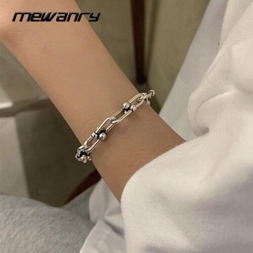 Mewanry 925 Sterling Silver Couples Bracelet for Women Trend Vintage Punk Rock Simple Thick Chain Party Jewelry Birthday Gifts