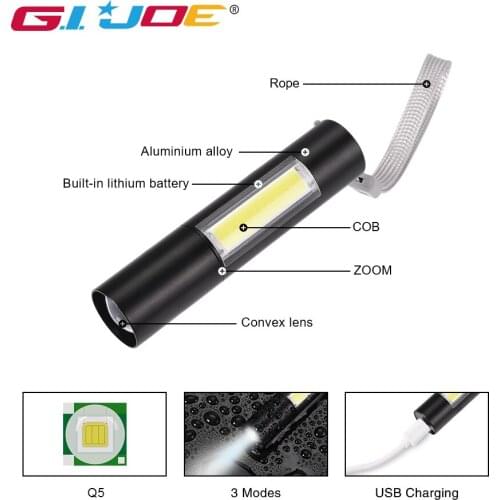 Mini led flashlight portable light pocket lanterna COB 3 modes T6 Telescopic Zoom outdoor Waterproof torch usb rechargeable