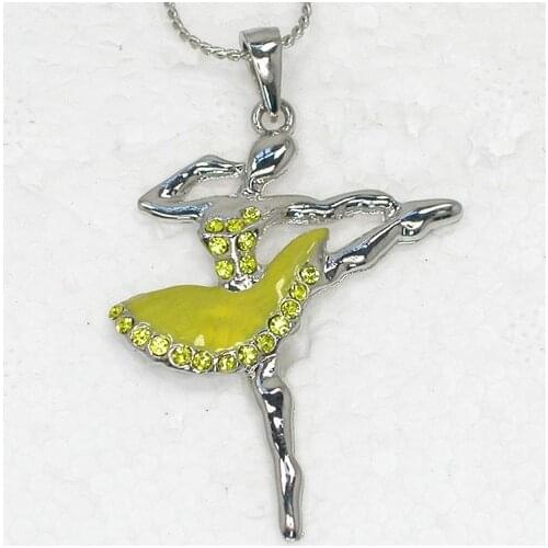 Fashion Yellow Rhinestone Enameling Ballet Pendant Necklace Chain jewelry F404 V