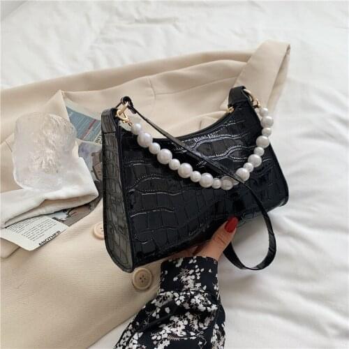 Fashion Exquisite Pearl Shopping Bag Retro Casual Women Totes Shoulder Bags Female Leather Solid Color Chain Handbag for Women