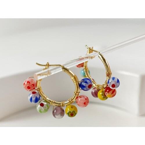 Monlansher Boho Rainbow Beaded Coloured Glaze Earrings Gold Silver Color Hoop Earrings for Women Daily Bohemia Earrings Jewelry