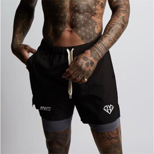 2021 Mens Double Shorts American Casual Fitness Training Pants Outer Mesh Breathable Inner Fabric Milk Silk Skin-Friendly
