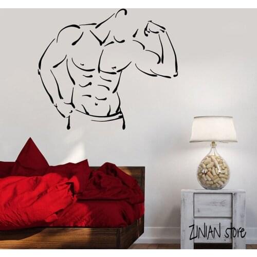 Body Fitness Wall Decals Bodybuilder Muscled Wall Stickers For Gym Removable Art Mural Home Decoration L377