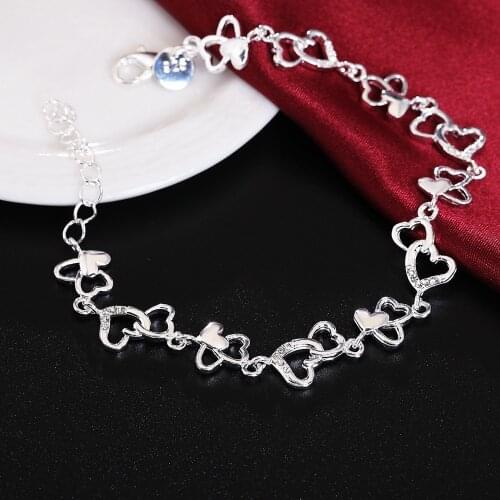 Charm 925 Sterling Silver Bracelets for Women Wild classic heart Chain Fashion Wedding Party Christmas Gifts Jewelry