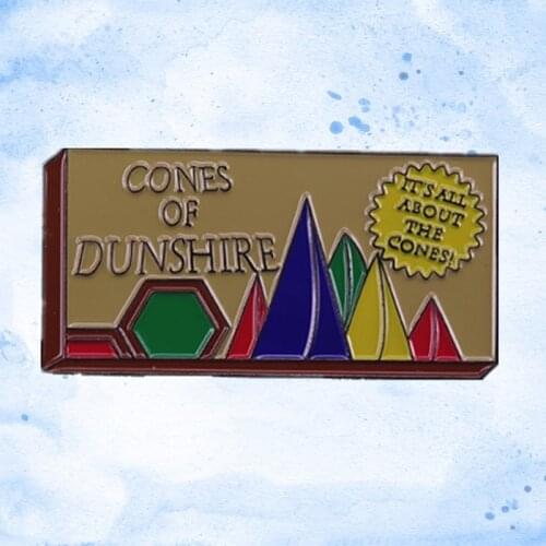 Parks and Rec board game Ben Wyatt The Cones of Dunshire enamel pin geek nerdy gift cones hexagons wizards game brooch