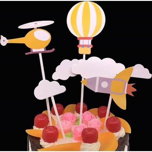 Simple trend cake cap card trend cartoon airplane balloon decoration birthday party cake cap card party supplies set