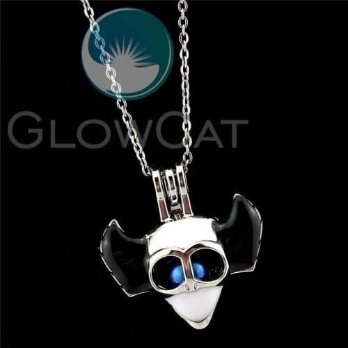 R-K1006 Black Enamel Skull Beads Cage Pendant Essential Oil Diffuser Pearl Cage Locket Necklace