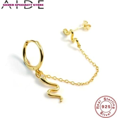 AIDE 925 Sterling Silver Earrings Women Stud Earring Luxury Jewelry Piercing Chain Snake Pendientes Brincos Bijou Arete Gifts CZ