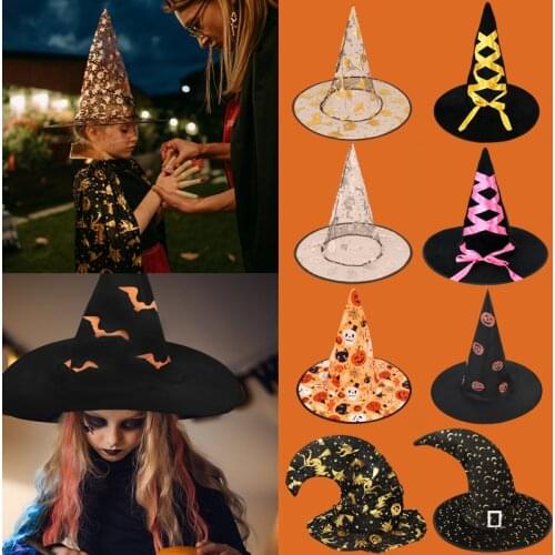 Adult Kids Witch Hats Masquerade Magic Ribbon Wizard Cap Halloween Party Favors Fancy Hat Decoration Cosplay Costume Accessories