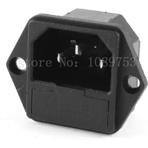 IEC C14 Male Plug Power Inlet Panel Socket Black AC 250V 10A w Fuse Holder