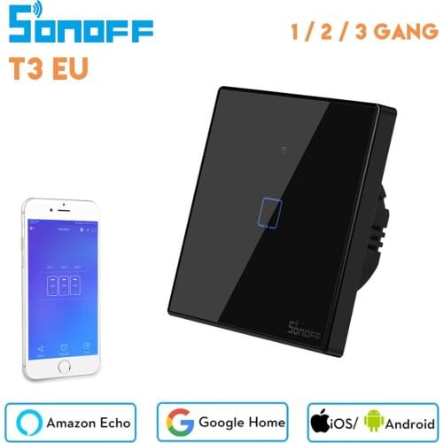 Sonoff T3 EU Smart Wifi Switch Black, Ewelink APP 433 RF Remote Control, Works with Alexa Google Home Smart Home