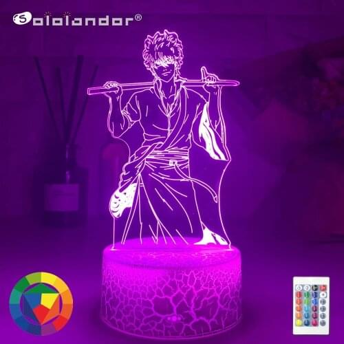 Sololandor Gintama Gintoki Sakata Led NightLight for Bedroom Decor Colorful Nightlight Anime Gift Gintama 3d Lamp Gintoki Sakata