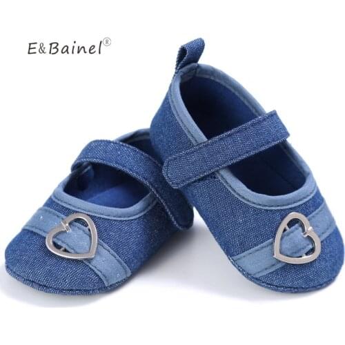 E&Bainel 0-18M Toddler Solid Heart-Ring Crib Shoes Baby Shoes Girl Soft Sole Demin Prewalker
