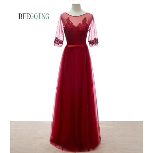 Tulle Lace Half Sleeves Floor-Length Wedding Party A-Line Mother Of The Bride Dresses Custom Made