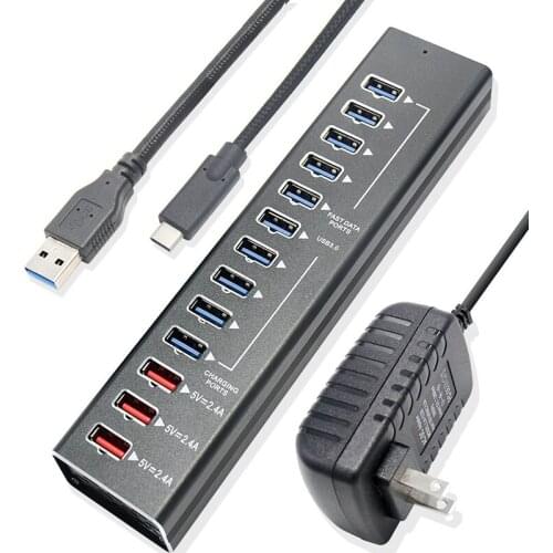 USB 3.0 Hub USB Hub 3.0 10 Port USB3.0 data ports 3 2.4A Express Charging Ports