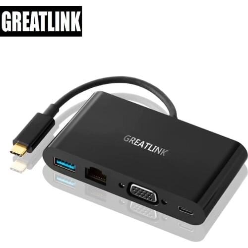 USB-C Multiport Adapter with VGA, USB 3.0, Gigabit Ethernet and USB Type C Power Delivery Charging Port Adapter Converter Cable