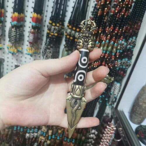 Vajra Buddha God of Wealth Dzi Bead Bronze Ware Antique ornaments Quaint style rare jewelry Collection Tibetan Exquisite shape