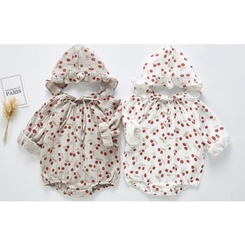 Baby Spring Autumn Clothing Newborn Baby Girl cherry printing pattern romper toddler Jumpsuit kids bodysuit pajamas+ hat 0-24m
