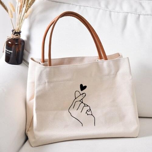 Hand Finger Heart Women Lady Funny Personalized Canvas Tote Bag Book Bag Handbag Work Bag Shopping Bag Beach Bag Dropshipping