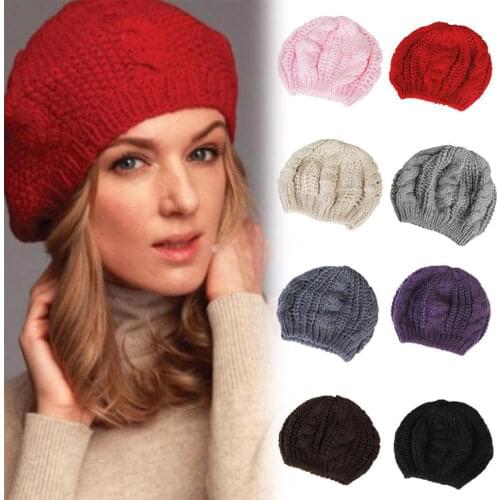 Women Lady Beret Braided Baggy Knit Crochet Beanie Hat Ski Cap Winter Warm Cap