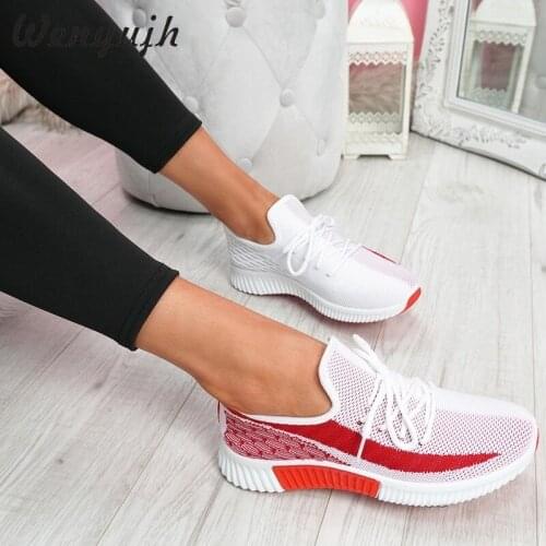 Mesh Sneakers Womens Casual Lace-up Flat Shoes Breathable Sports Walking Shoes 2021 Fall New