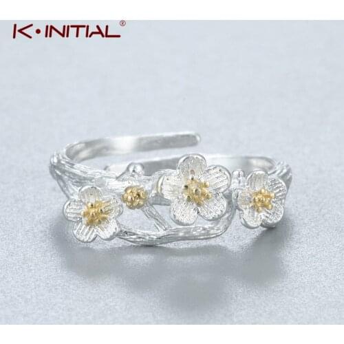 Kinitial Cherry Flower Rings for Women Femme Adjustable Size Flower Branch Rings Fashion Wedding Knuckle Jewelry Anillos