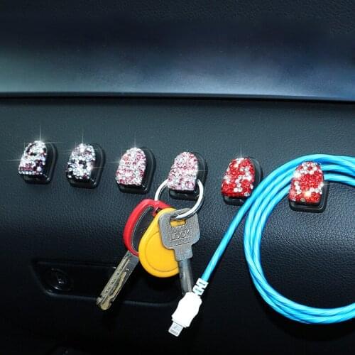 1 Pair Creative Mini Bling Car Hooks Crystal Rhinestone Car Mounted Hooks For Groceries Bag Home Wall Decorations Door Hanging