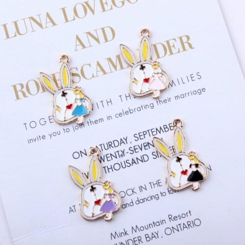 10pcs 16*28mm Enamel Alice in wonderland Rabbit Clock charms metal gold alloy small bracelet pendant Korean jewelry accessories