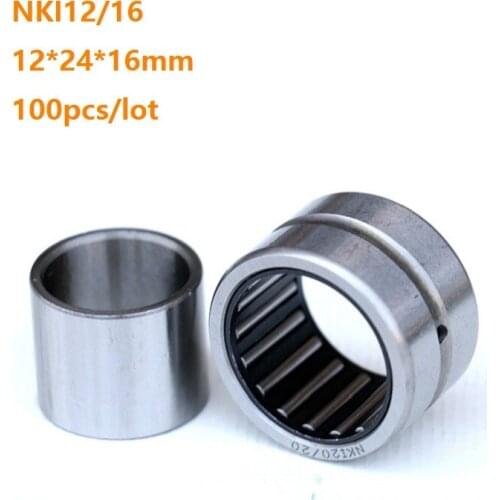 100pcs/lot NKI12/16 NKI1216 12*24*16mm Needle Roller Bearings Entity ferrule needle roller bearing 12×24×16mm