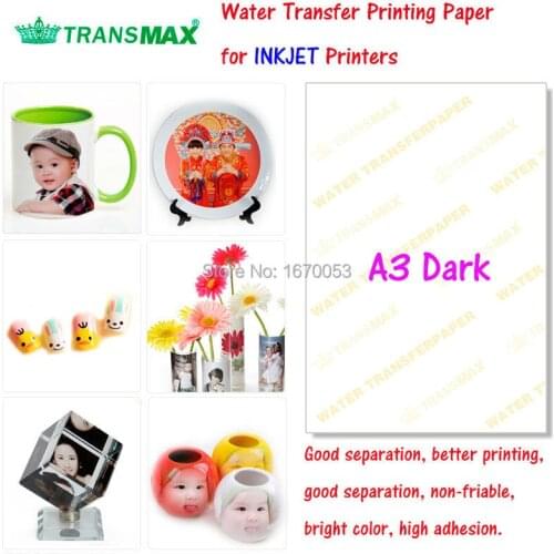 20 Sheets Colorful Products A3 Dark INKJET PRINTER Water Transfer Printing Paper for Cup and Stone