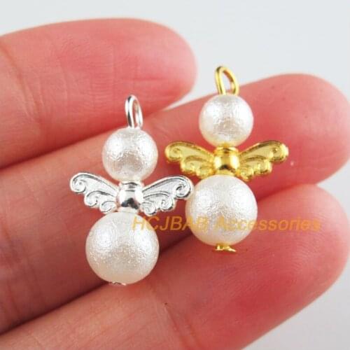 25 New White Angel Charms Silver Plated & Gold Color Frosted Ball Pendants 14x22mm