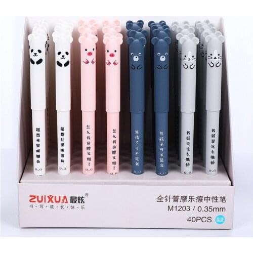 4+20Pcs/Lot Cartoon Animal Erasable Gel Pen 0.5mm Refill Black Blue Ink Kawaii Panda Cat Pen For School Girl Writing Stationery
