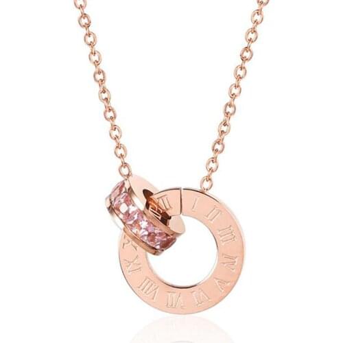 Stainless Steel Roman Number Round Cz Stone Pendant Necklace Women Fashion Brand Jewelry For Him