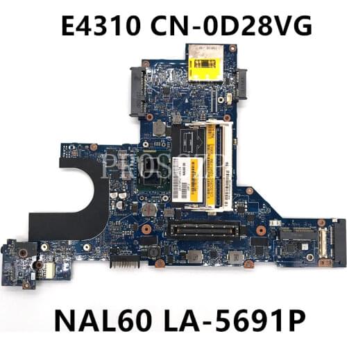 Free shipping For E4310 Laptop motherboard CN-0D28VG 0D28VG D28VG NAL60 LA-5691P With I5-580M CPU HM55 DDR3 100% full Tested