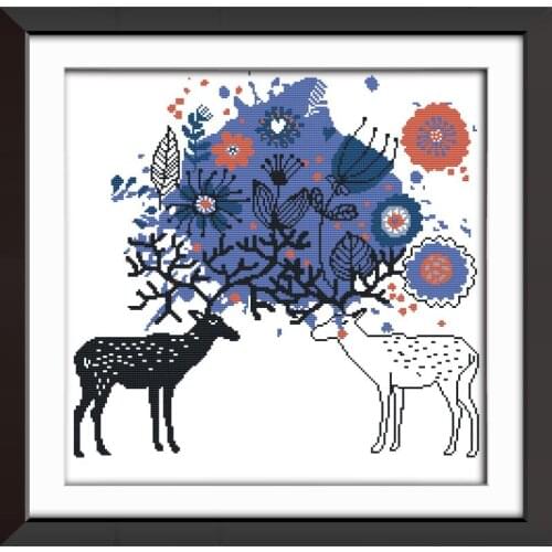 Joy Sunday Elk Printed Canvas Counted Cross Stitch Kit Stamped11&14CTDIY Cross Stitch Pattern Cross-stitch Embroidery Needlework