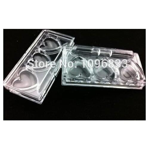 3 Compartments Heart Shape Eye shadow Box, Blusher Compact, Trio Palette, Cosmetic Containers, Lip Packing Box, 50pcs