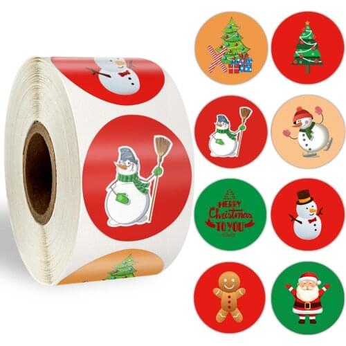 500 Pcs Round Christmas Sticker Cartoon Santa Claus Deer Decorative Adhesive Reward Sticker School Supplies Stationery Sticker